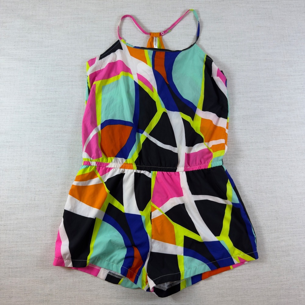 Fabletics Womens Geometric Abstract Print Romper Multi-Color Racerback Large NWT